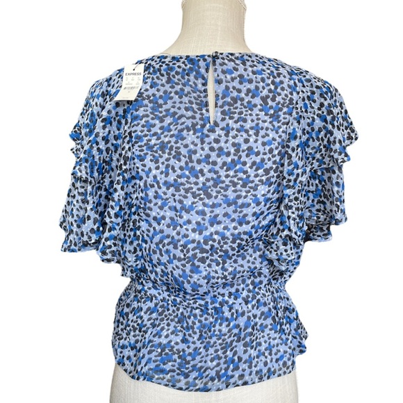 EXPRESS Leopard Print Tiered Ruffle Sleeve Peplum Top - Picture 4 of 10